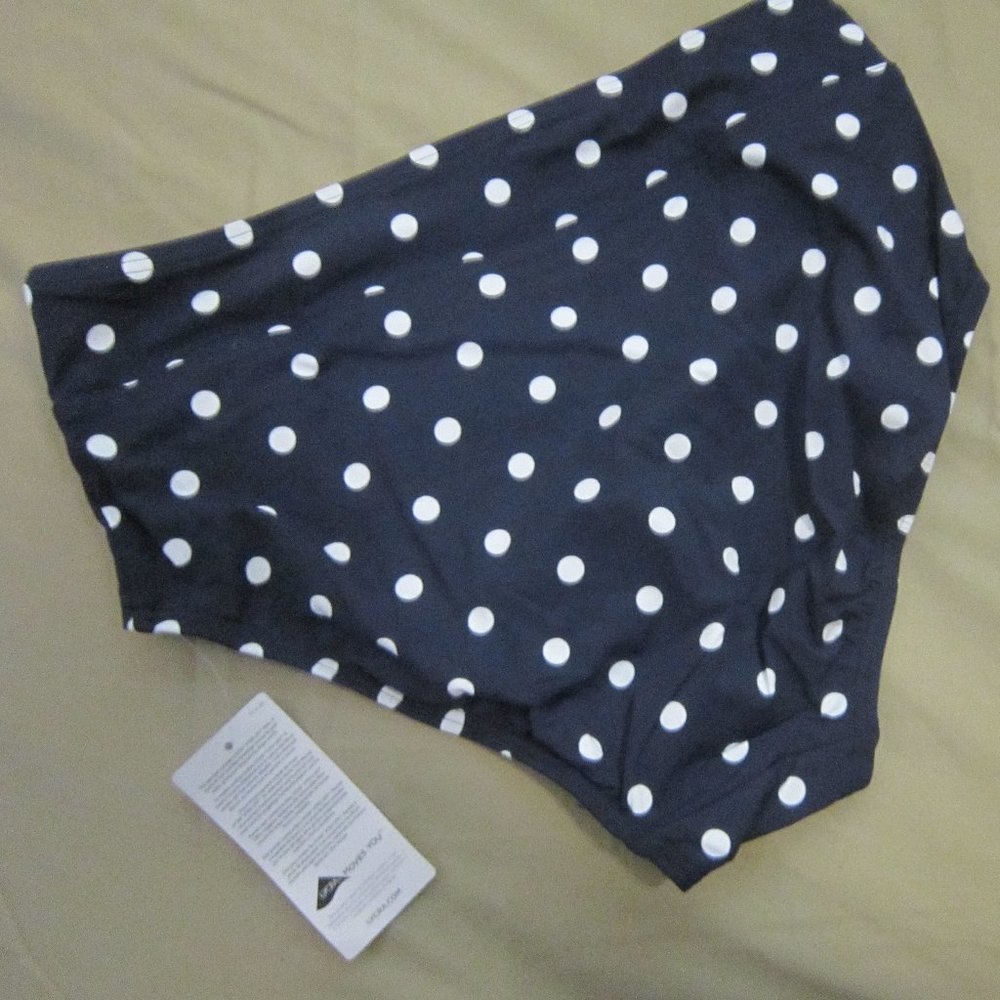 size 18 Women's High Waisted Bikini Tankini Bottoms deep sea navy polka dot - Picture 3 of 12